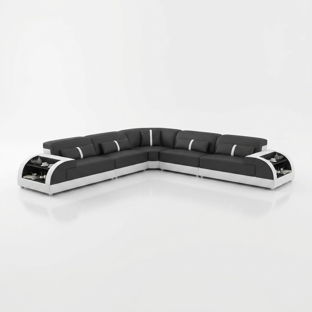 Ledersofa L-Form Couch Wohnlandschaft Ecksofa Garnitur Modern Design Sofa USB