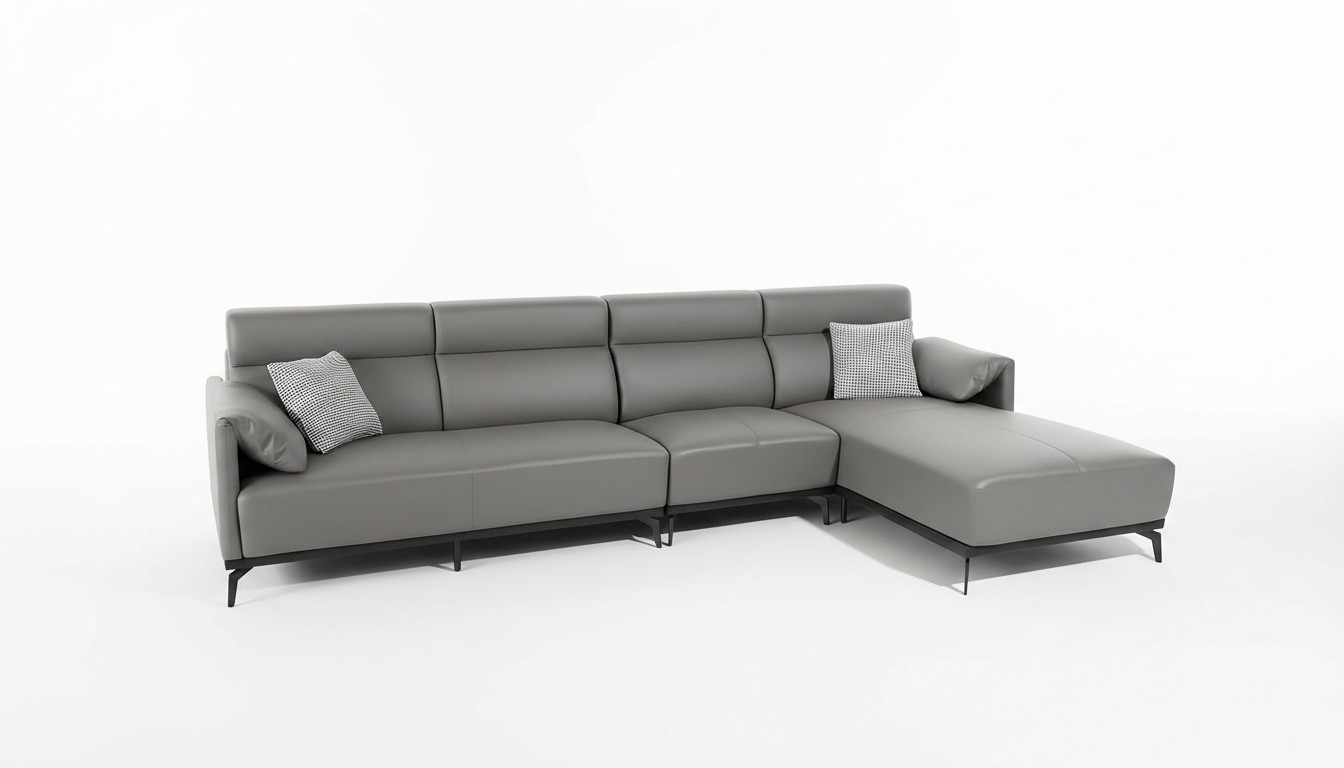 Ecksofa L-Form Wohnlandschaft Sofa Couch Polster Ecke Garnitur Graues Ledersofa