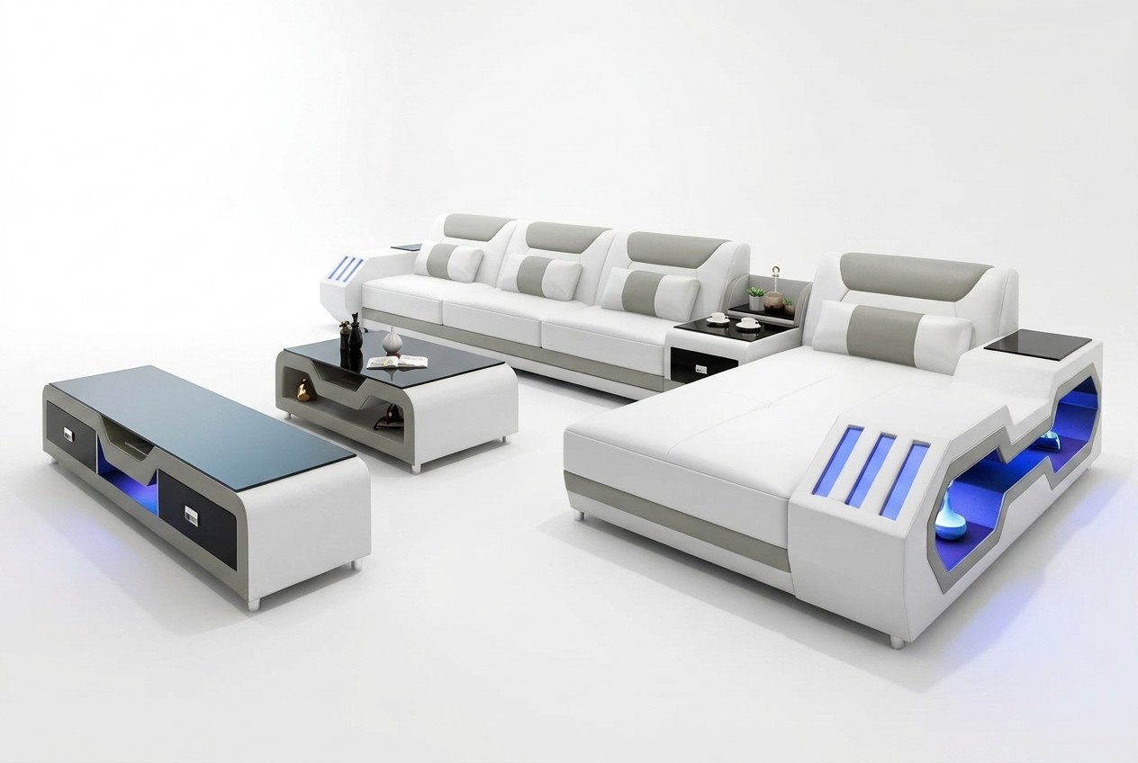 Ledersofa Led Beleuchtete Designer Eckcouch Polster Eckgarnitur Sofa 2tlg