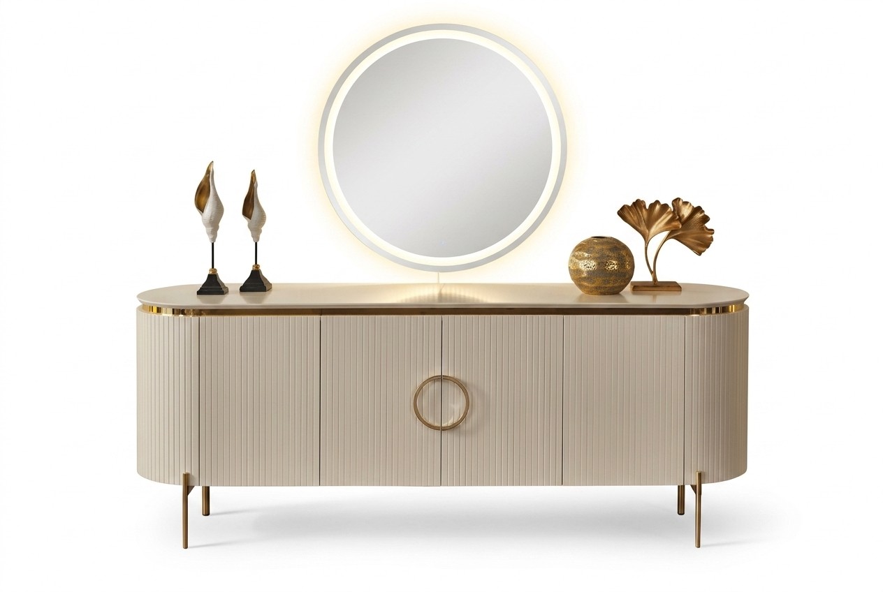 Besteht aus Esszimmer Set Besteht aus Beige Farbe Anrichte und Spiegel