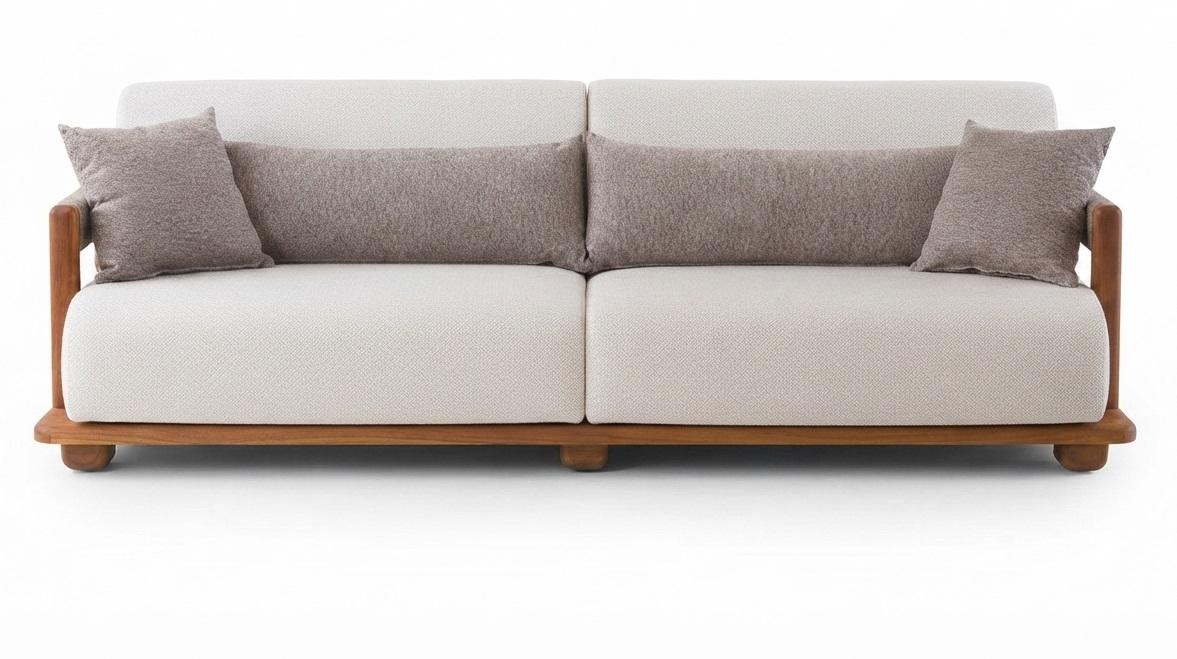 Modernes Beiges 3-Sitzer Sofa aus Stoff Wohnzimmer Polstercouch