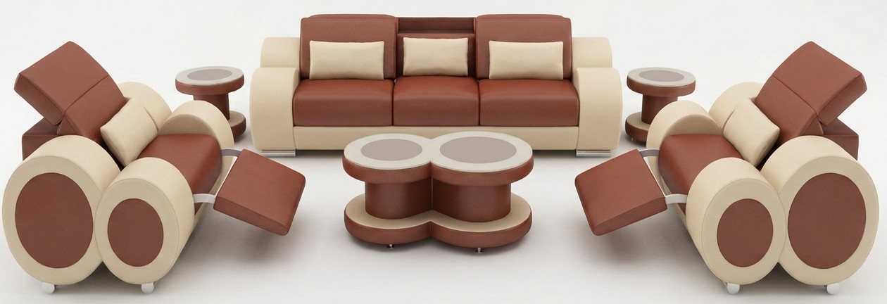 Braune Sitzgruppe 3 Sitzer Sessel Rundtische Moderne Lounge Garnitur